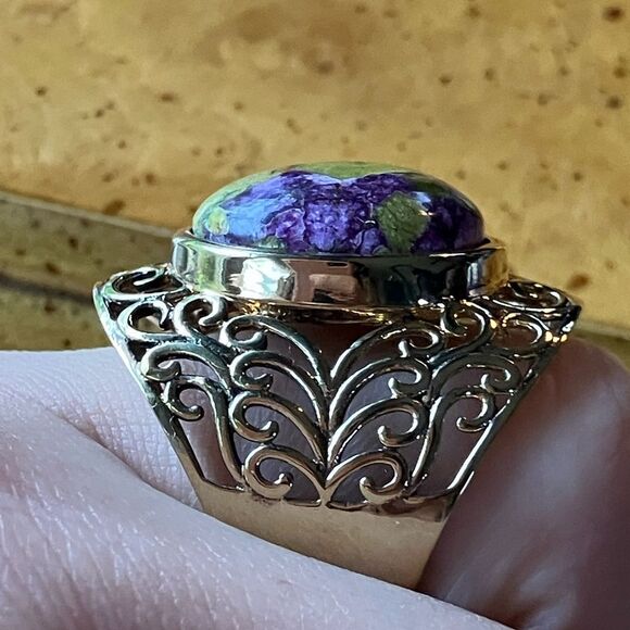 Natural Tasmanian Stichtite Sterling Silver Cocktail Ring Size 7 - Picture 2 of 8